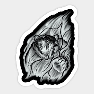 Roaring Bear breaking through the Mist in a Lightning Storm Tattoo Design Sticker